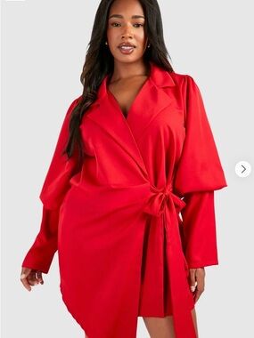 Boohoo Bold Red Tie-Front Jacket